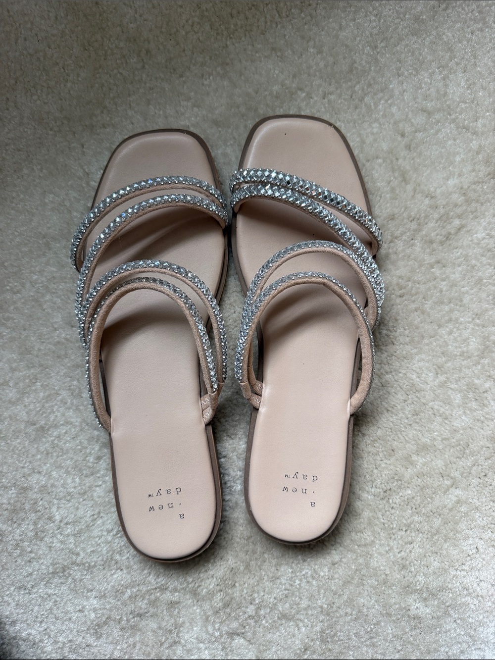 A New Day Women’s Slide Sandals with Silver Rhinestone Straps